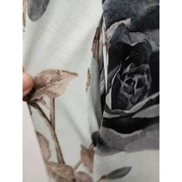 Honeyme Womens BOHO Mini Dress Size Small Light Blue Floral 3/4 Sleeve Stretch - Picture 4 of 6